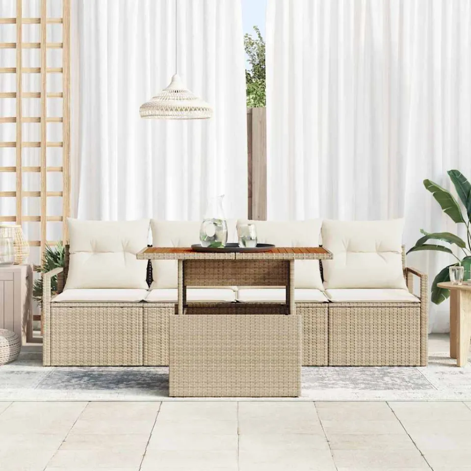 vidaXL Tuin Sofa Set 5 st Beige Poly riet, foto 3
