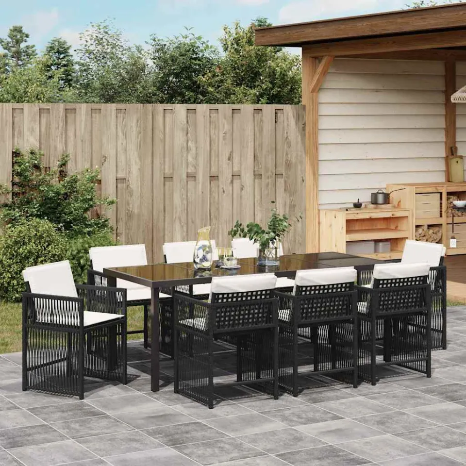 vidaXL Tuin eettafelset 9 st Zwart poly rattan, foto 4