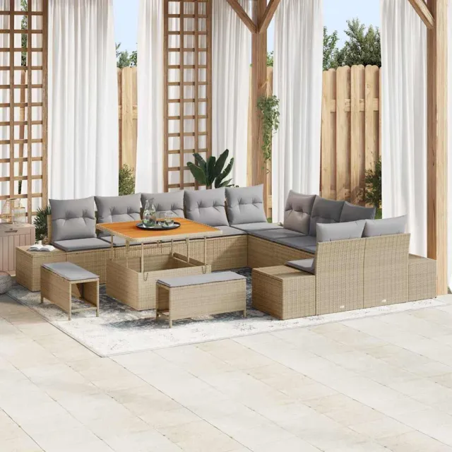 vidaXL Tuinbankenset 13 st Beige poly rattan, foto 2
