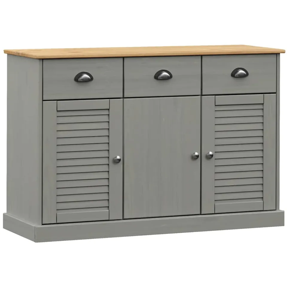 vidaXL Dressoir met lades VIGO 113x40x75 cm massief grenenhout grijs, foto 3
