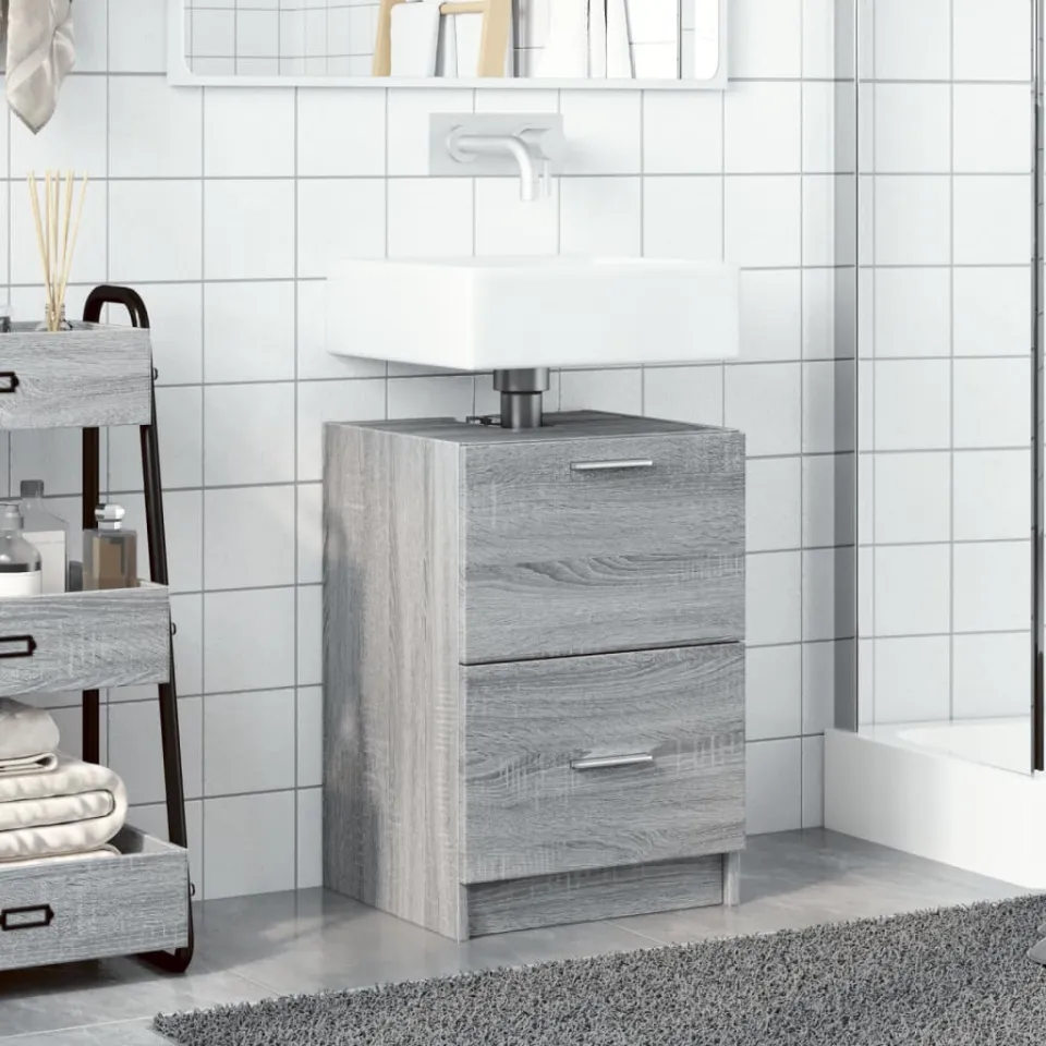 vidaXL Wastafelkast 40x37x59 cm bewerkt hout grijs sonoma eikenkleurig, foto 3