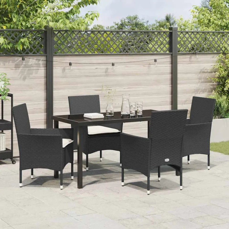 vidaXL Tuin eettafelset 5 st Zwart poly rattan, foto 3