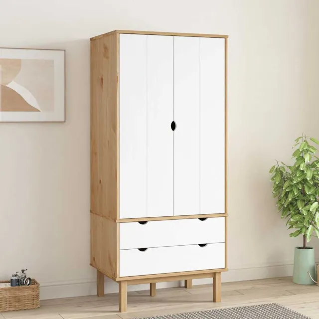 vidaXL Kledingkast OTTA 76,5x53x172 cm massief grenenhout bruin en wit, foto 2