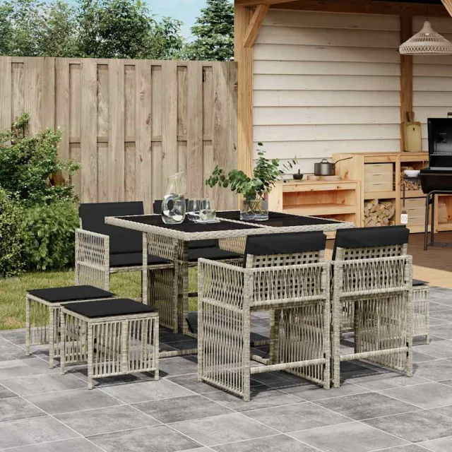 vidaXL 9-delige Tuinset met kussens poly rattan lichtgrijs grijs, foto 2