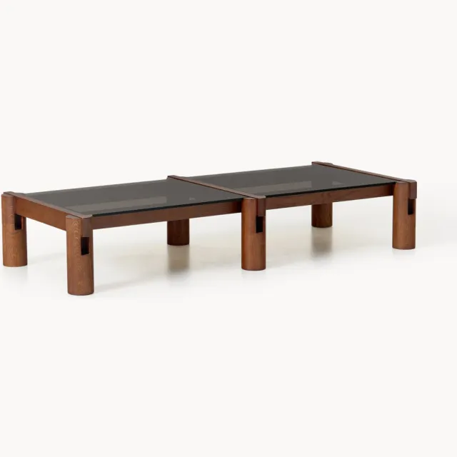 Westwing Collection Salontafel Rory van eikenhout met glazen tafelblad, B 166 cm Transparant, Bruin