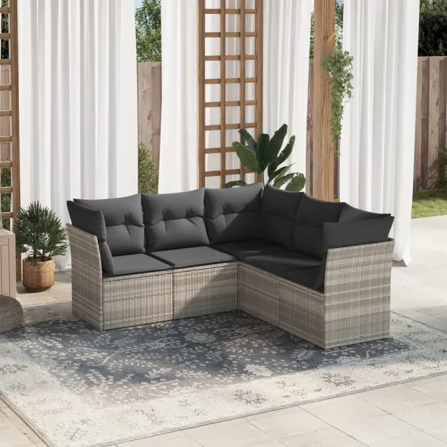 vidaXL 5-delige Loungeset met kussens poly rattan lichtgrijs grijs, foto 2