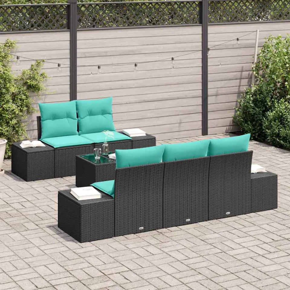 vidaXL Tuin Sofa Set 6 st Zwart en Turquoise poly rattan, foto 3