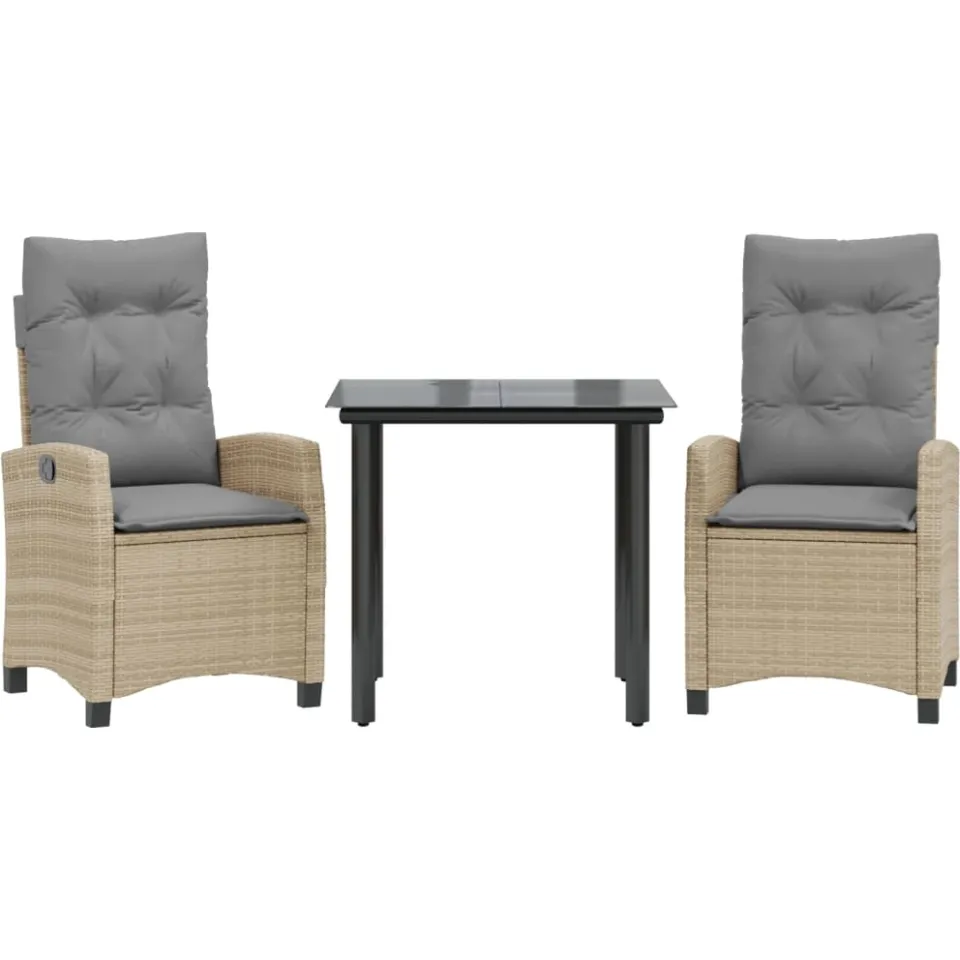 vidaXL 3-delige Tuinset met kussens poly rattan gemengd beige
