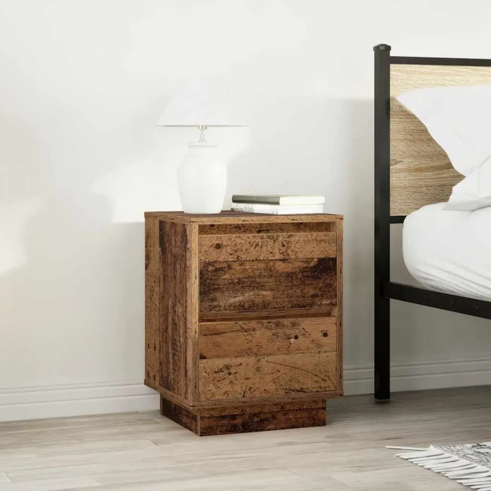 vidaXL Nachtkastjes met led-verlichting 2 st 38x34x50 cm oud hout bruin, foto 2