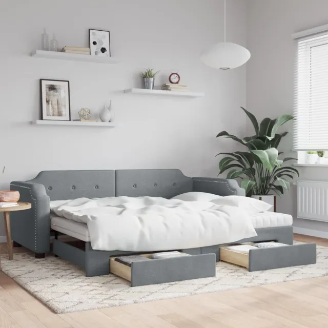 vidaXL Slaapbank met onderschuifbed en lades 80x200 cm stof lichtgrijs grijs