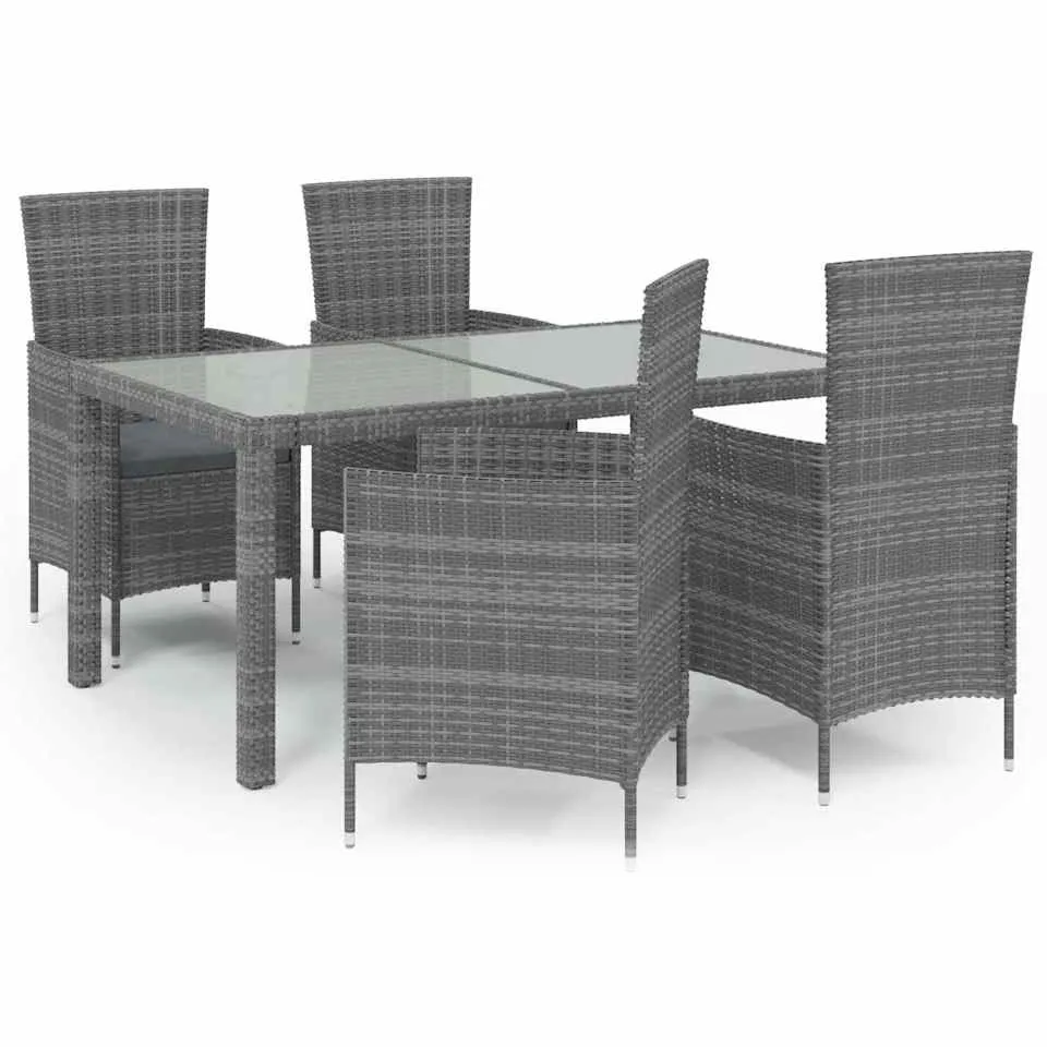vidaXL 5-delige Tuinset met kussens poly rattan grijs