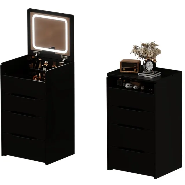 Mura Logistiek Mura Make Up Tafel - Nachtkastje - Kaptafel - Dressoir - Toilettafel - Dressing Table - 3 Lades - Opklapbare Spiegel - Zwart