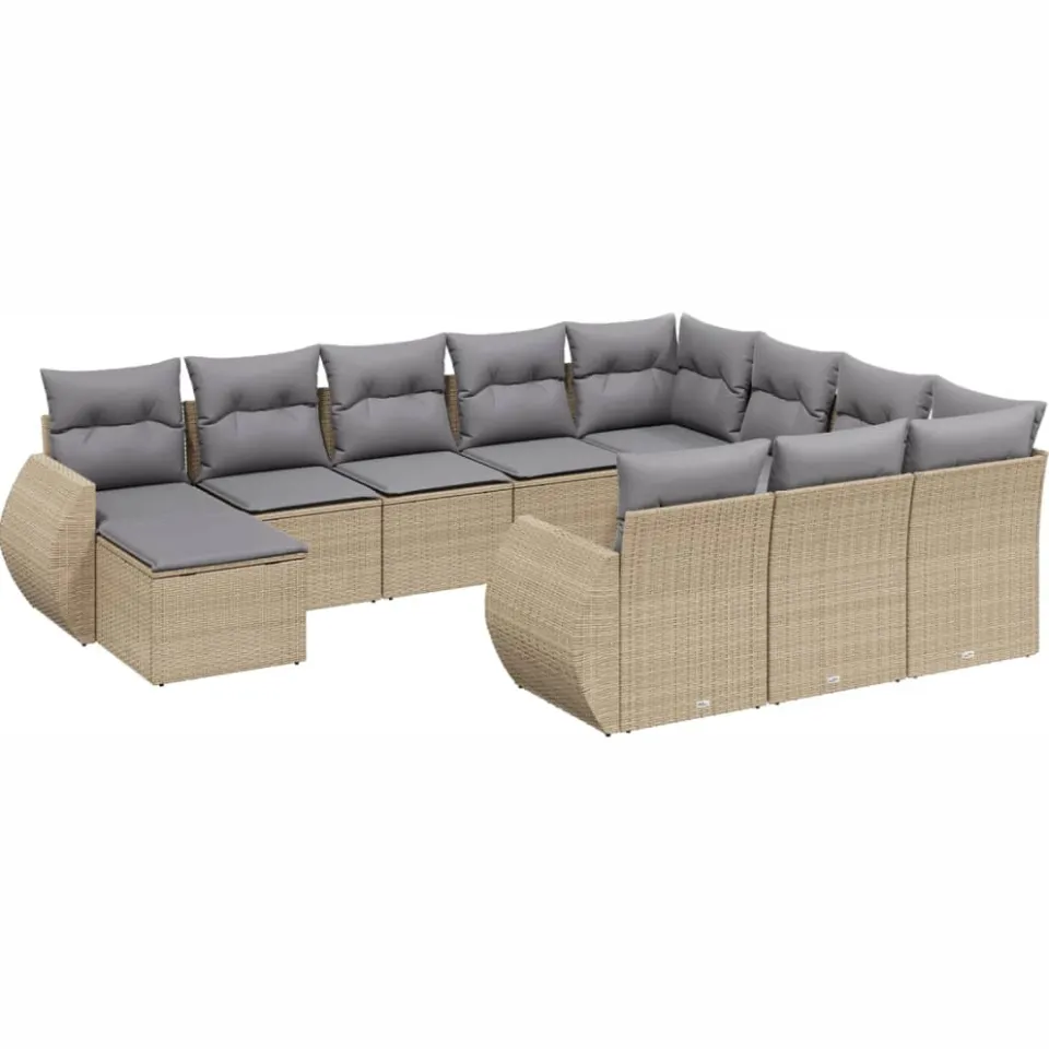 vidaXL 11-delige Tuinset met kussens poly rattan beige, foto 3