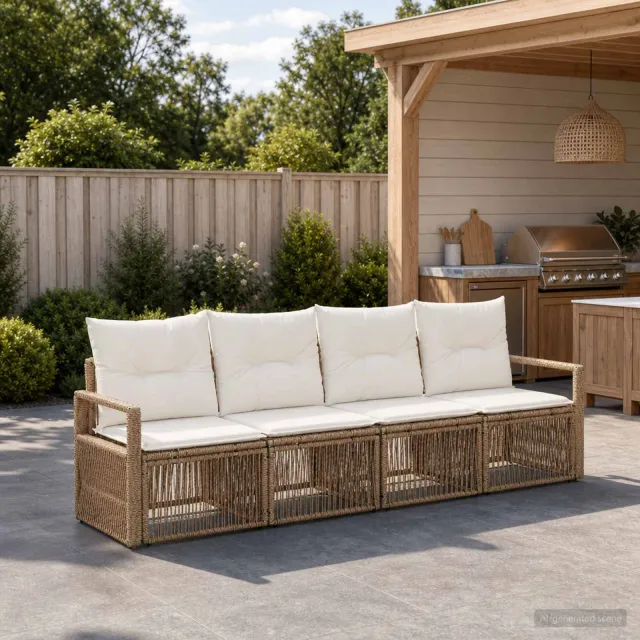 vidaXL Tuinbankenset 4 st 4-zits Beige poly rattan, foto 2