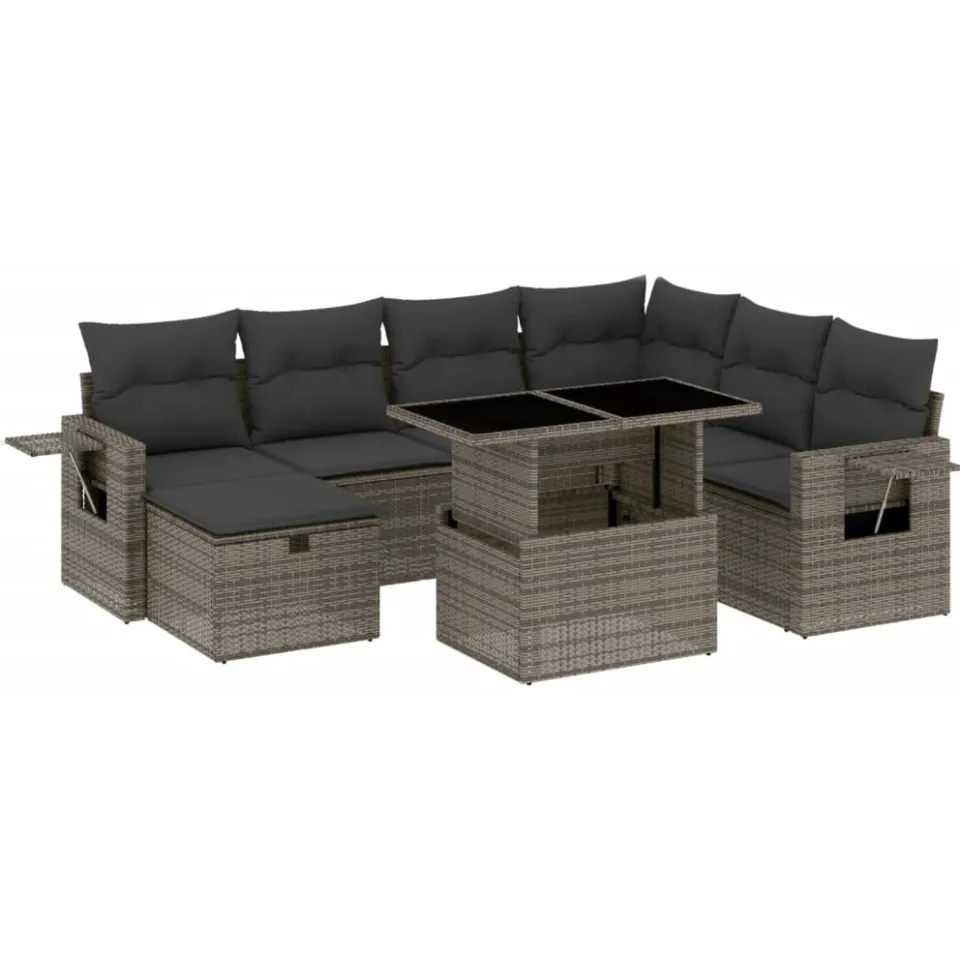 vidaXL 8-delige Loungeset met kussens poly rattan grijs, foto 3