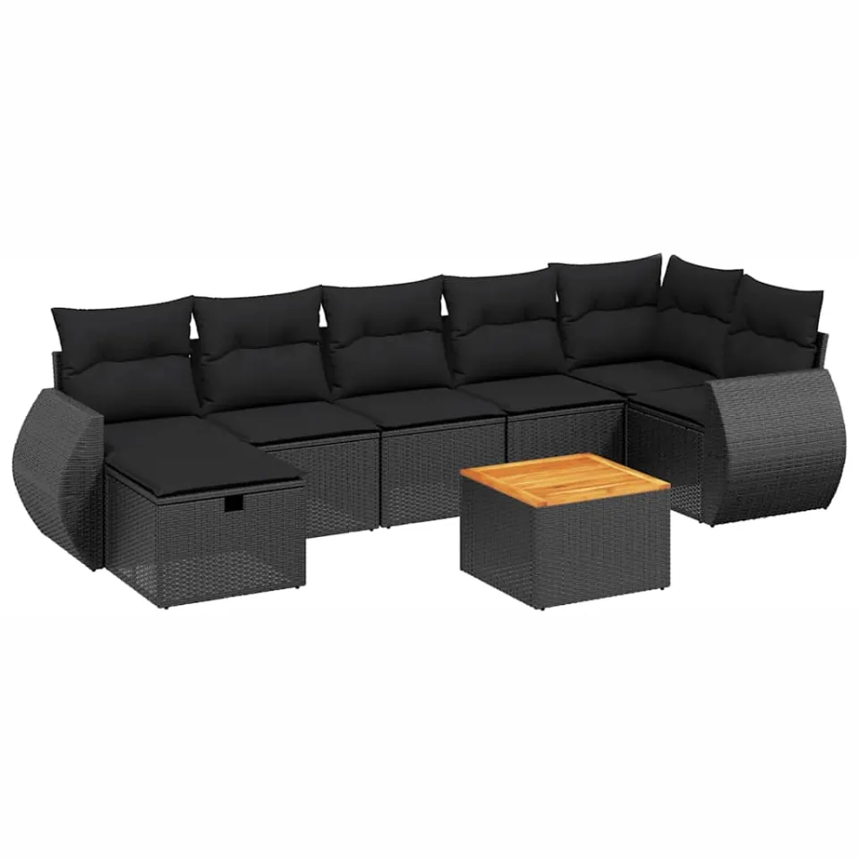 vidaXL 8-delige Loungeset met kussens poly rattan zwart, foto 3