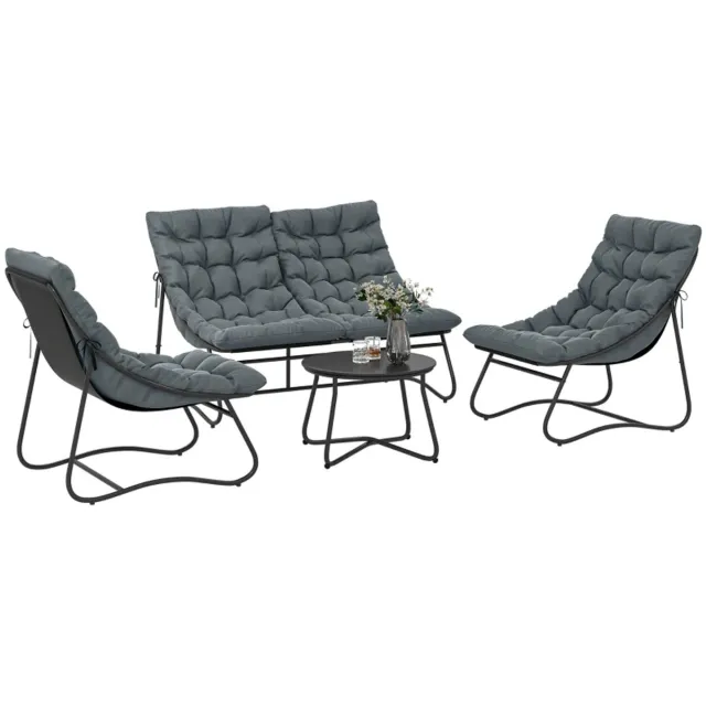 ZYLARO Tuinset - Loungeset met 2-Zitsbank, 2 Stoelen, Salontafel & Kussens - Tuinmeubelset voor 4 Personen - Tuinbank - Zitset - Tuinsalon voor 4 Personen - Zitgroep - voor Terras, Balkon, Tuin - Grijs