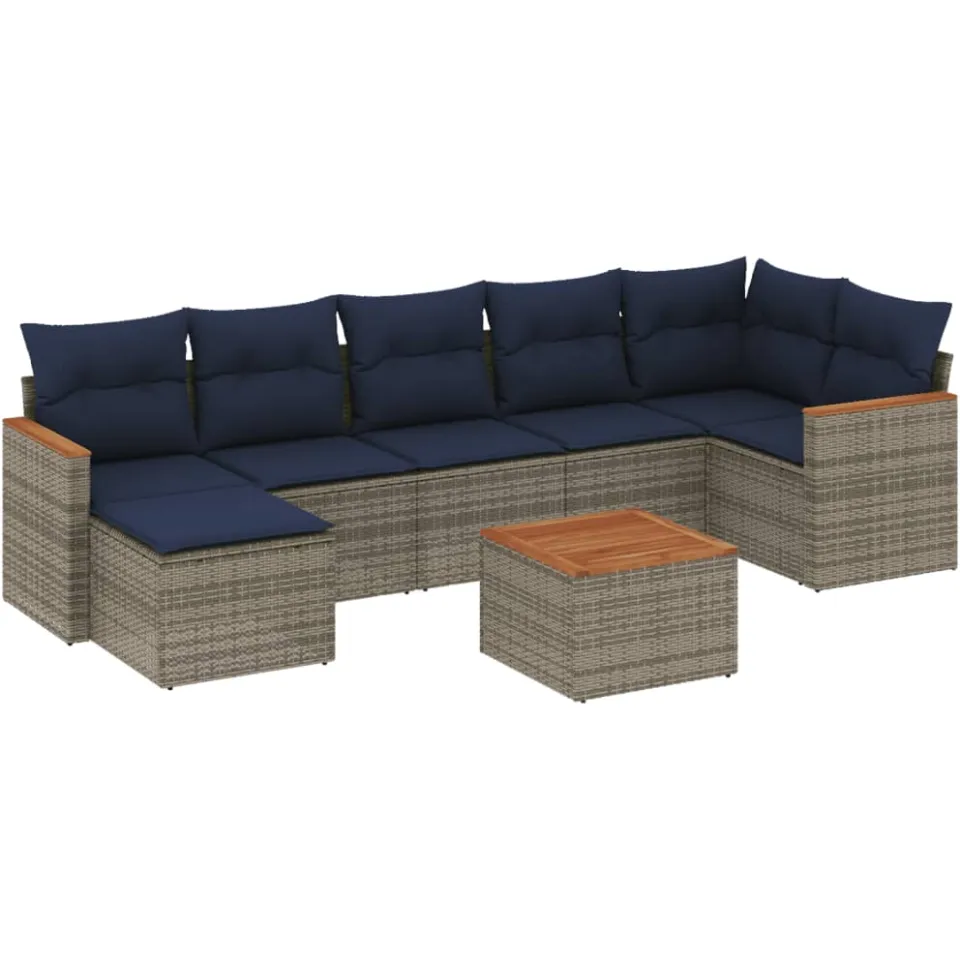 vidaXL 8-delige tuinbankset met kussens, grijs polyrotan, foto 3