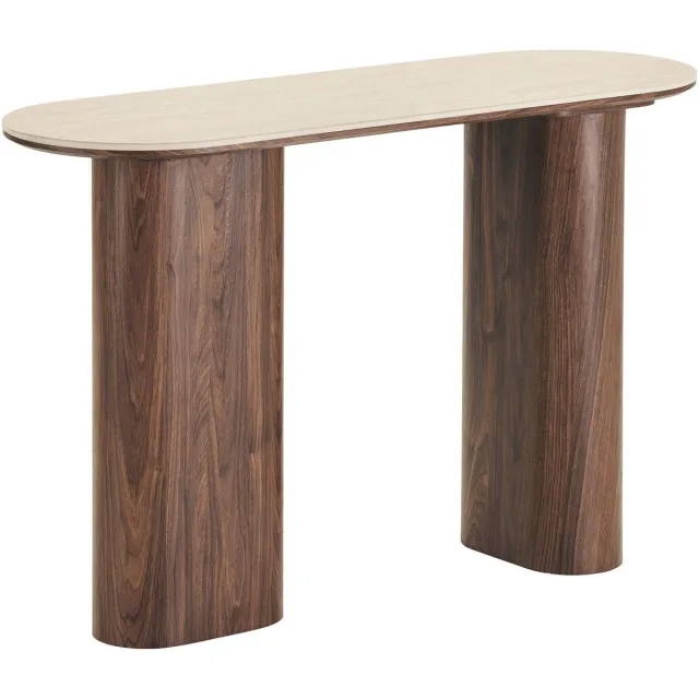 House Nordic Minamata sidetable 40x120cm, keramisch tafelblad travertin, walnootdecor. Grijs