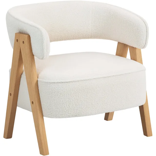 Homona Fauteuil met fleece bekleding - Met houten poten en metalen frame - 70 x 64 x 71 cm - Wit