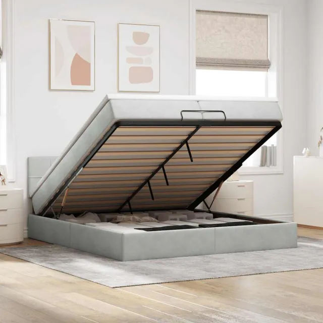 vidaXL Ottoman bed met matras 200x200 cm fluweel lichtgrijs grijs