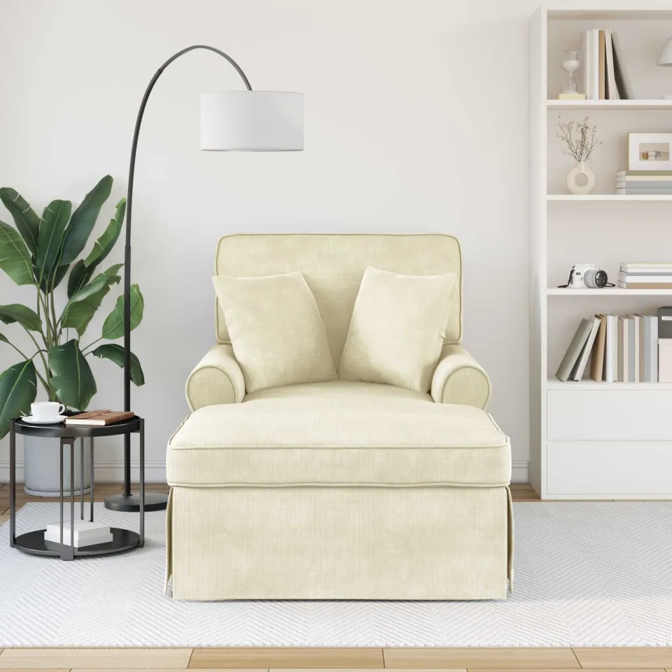 vidaXL Chaise Lounge met Rok 3 st Crème Katoen Stof 91 x 157 x 91 cm, foto 3