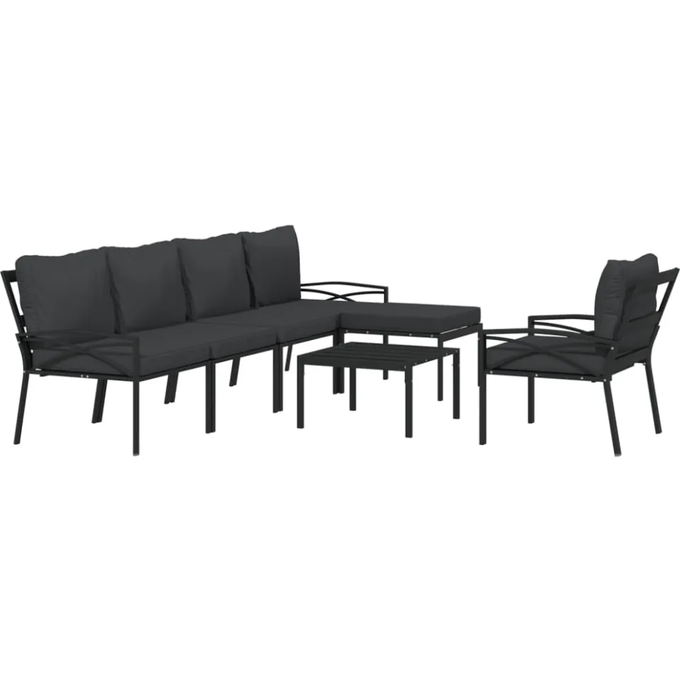 vidaXL 7-delige Loungeset met kussens staal grijs Zwart