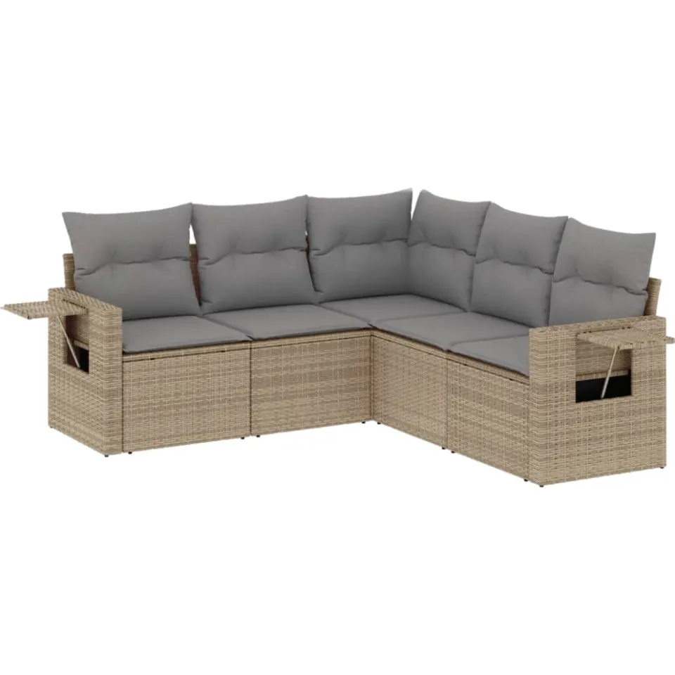 vidaXL 5-delige Loungeset met kussens poly rattan beige
