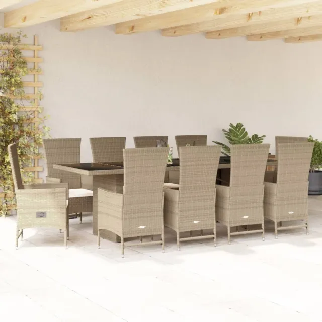 vidaXL 11-delige Tuinset met kussens poly rattan beige, foto 2