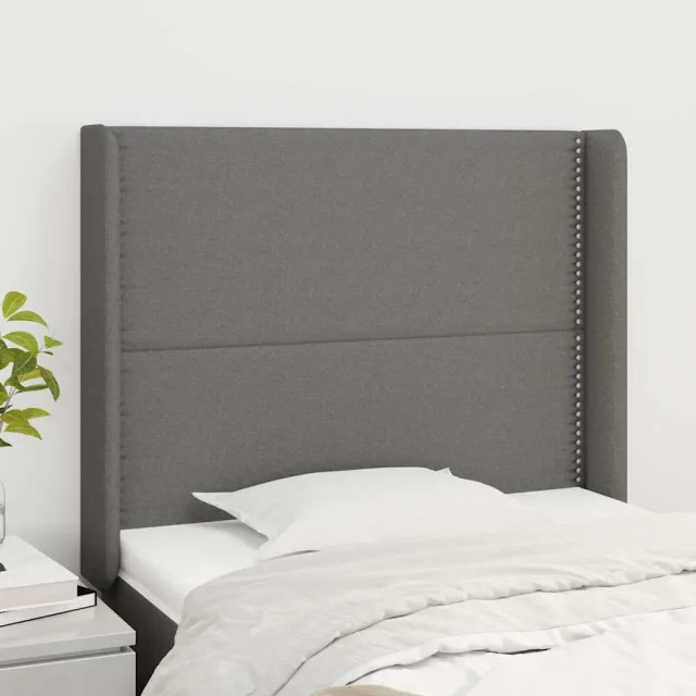 vidaXL Hoofdbord met randen 93x16x118/128 cm stof donkergrijs grijs