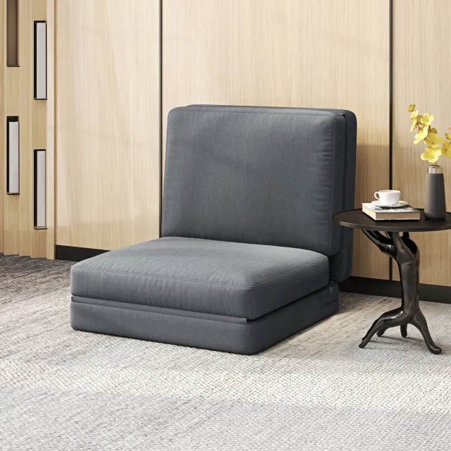 MEUNIQ 3-in-1 slaapbank opvouwbaar, vloerbank en ligstoel in één, polyester met velourslook, deelbaar met rits, geen montage, 75 x 80 x 72 cm, donkergrijs