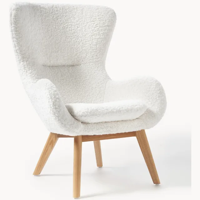 Westwing Collection Teddy fauteuil Wing met houten poten Wit