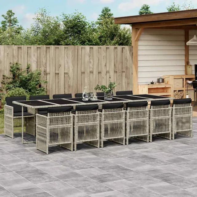 vidaXL 13-delige Tuinset met kussens poly rattan lichtgrijs grijs, foto 2