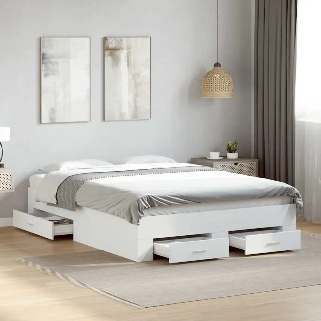 vidaXL Bedframe met lades bewerkt hout wit 140x190 cm