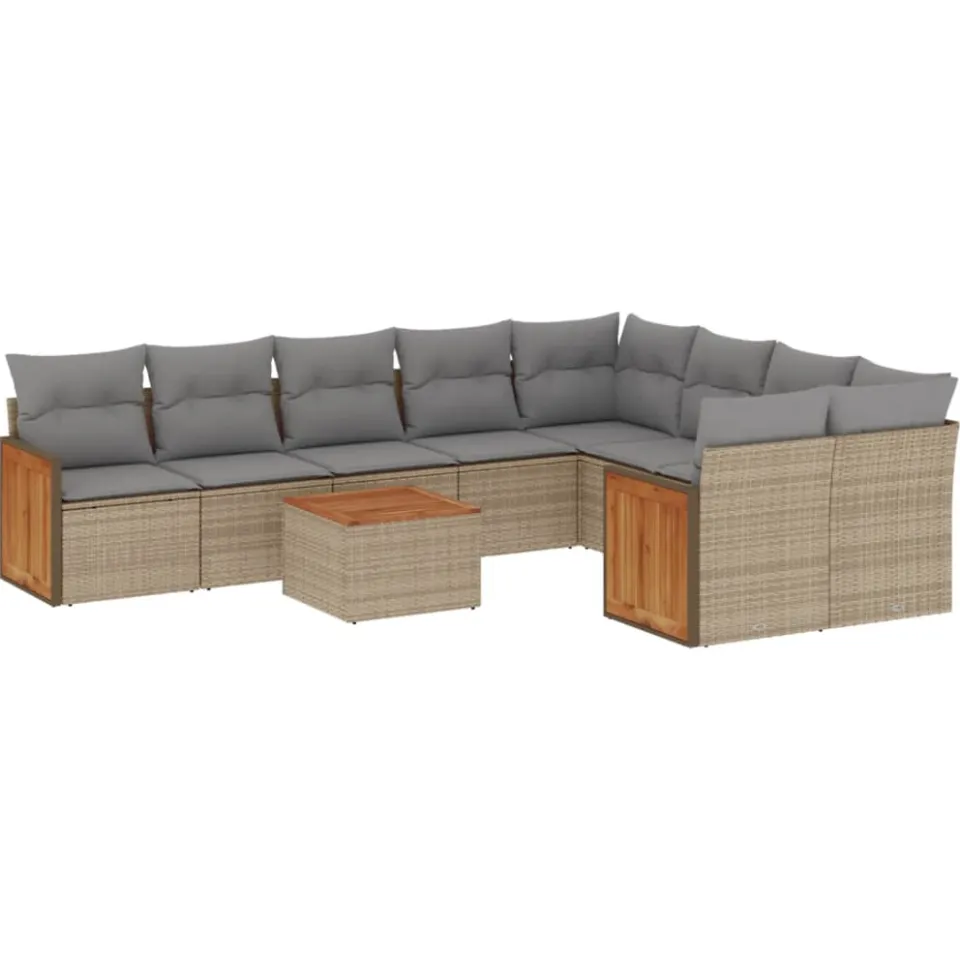 vidaXL 10-delige Loungeset met kussens poly rattan beige, foto 3