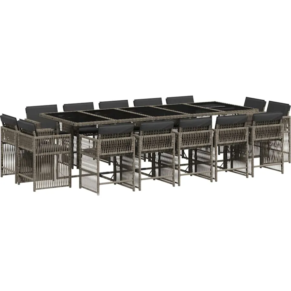 vidaXL 15-delige Tuinset met kussens poly rattan grijs, foto 3
