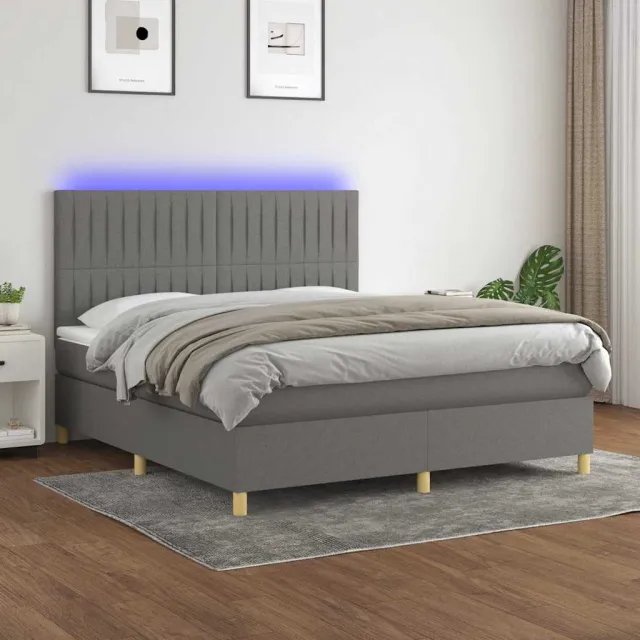 vidaXL Boxspring met matras en LED stof donkergrijs 160x200 cm grijs