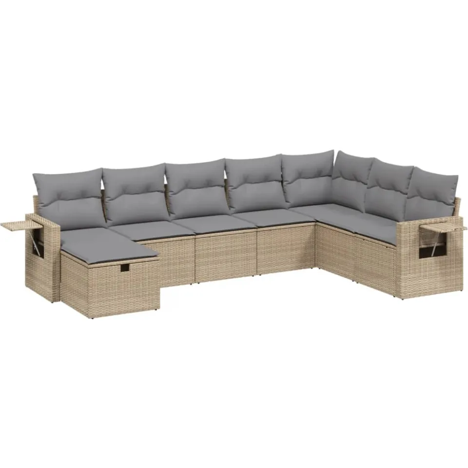 vidaXL 8-delige Loungeset met kussens poly rattan gemengd beige, foto 3