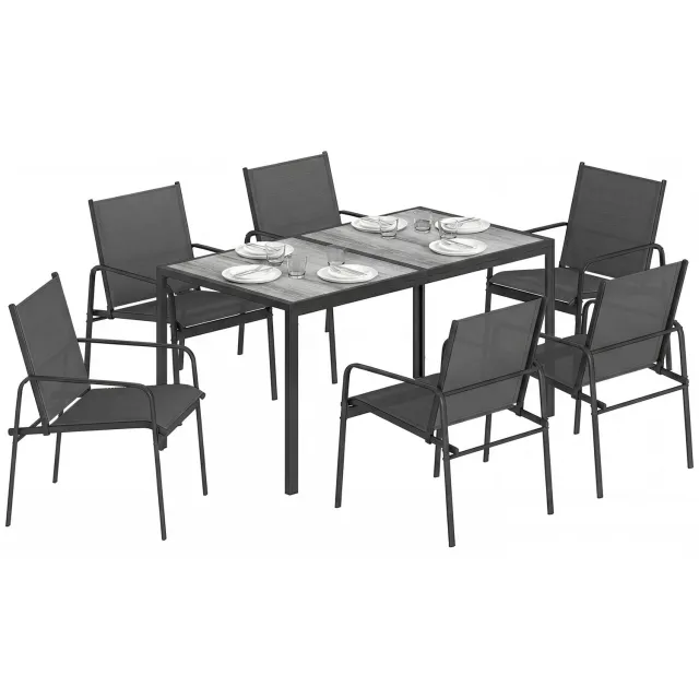 Outsunny Terras Eetset - Gegalvaniseerd staal, PSPC kunststof - 150 x 80 x 74 cm - Zwart