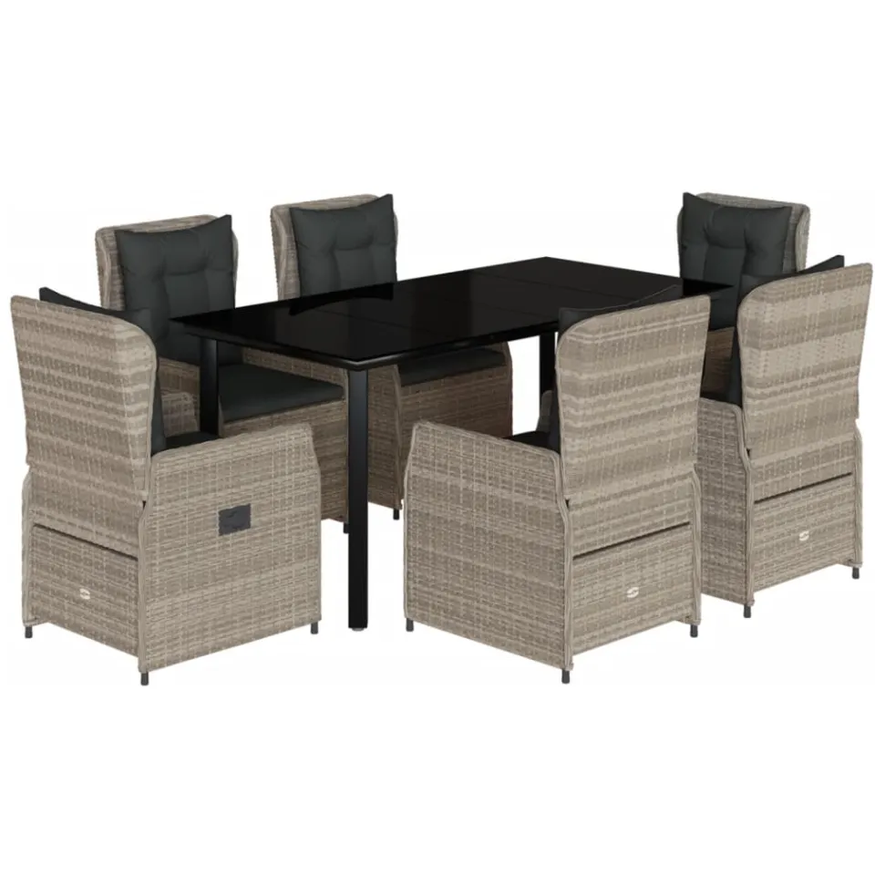 vidaXL 7-delige Tuinset met kussens poly rattan grijs, foto 3