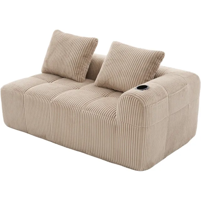 CHICFURN 2-zitsbank - Zijvakken en bekerhouders - Compact - Khaki