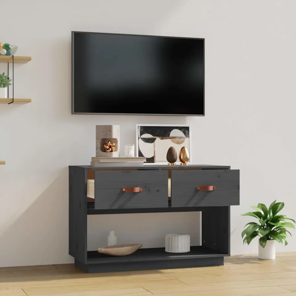 vidaXL Tv-meubel 90x40x60 cm massief grenenhout grijs, foto 3