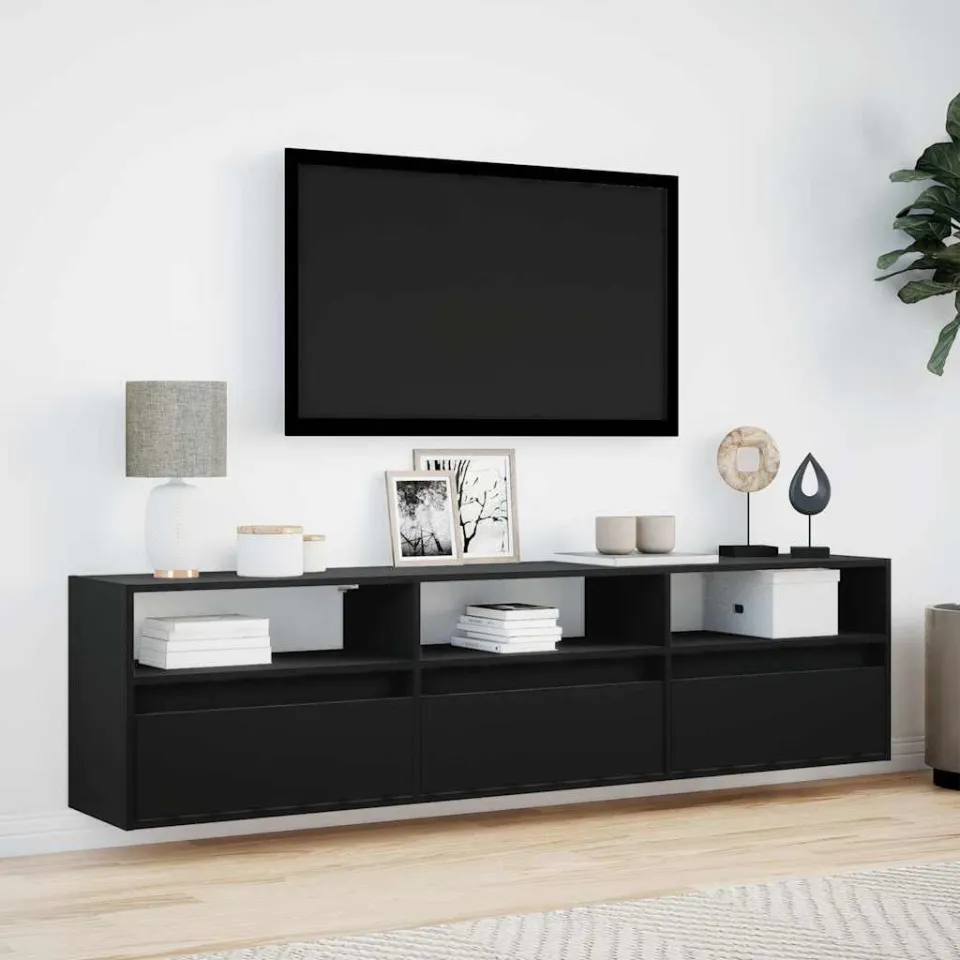vidaXL TV-wandkast met LED Zwart 180x31x45 cm, foto 3