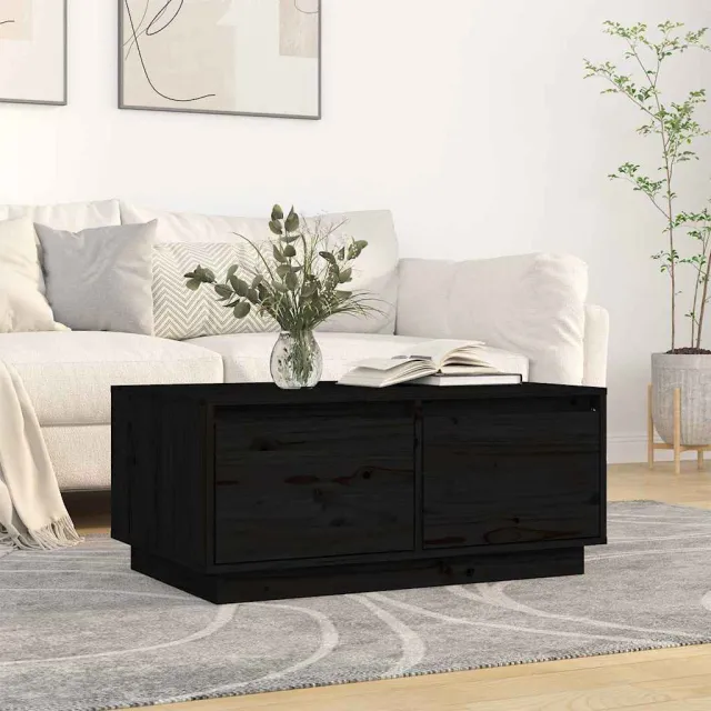 vidaXL Salontafel 80x50x35 cm massief grenenhout zwart, foto 2