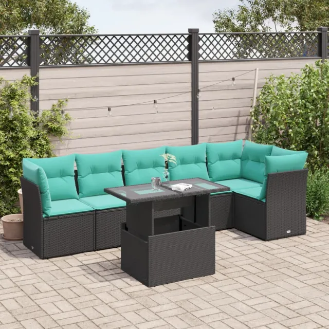vidaXL 7-delige tuinbankset met kussens van zwart polyrotan, foto 2
