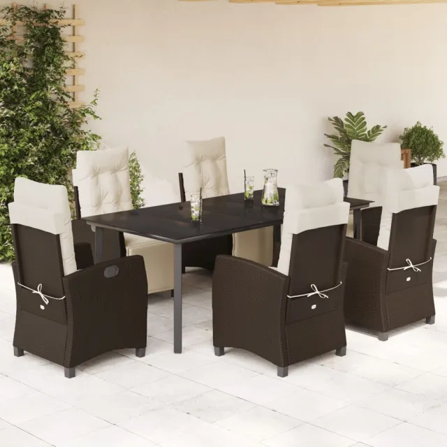 vidaXL 7-delige Tuinset met kussens poly rattan bruin, foto 2