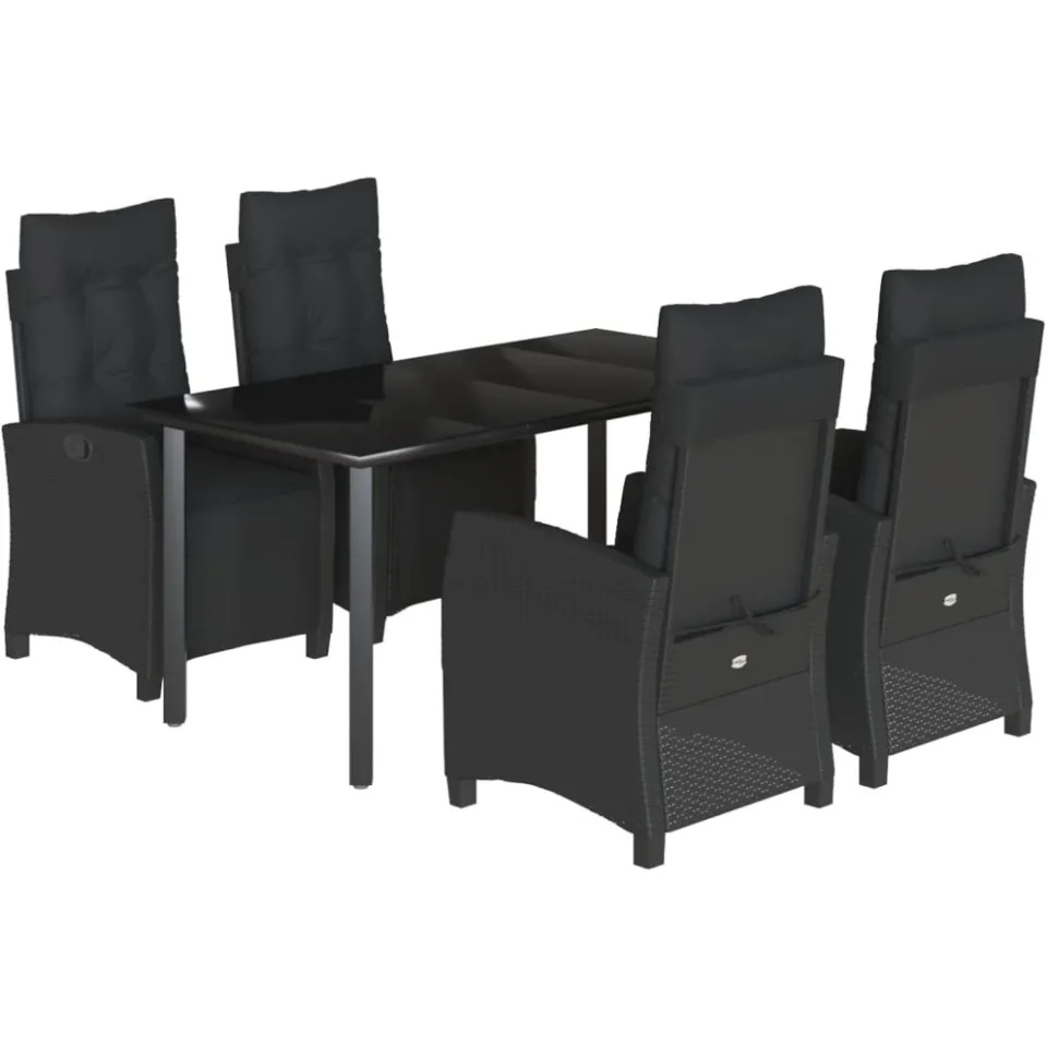 vidaXL 5-delige Tuinset met kussens poly rattan zwart, foto 3