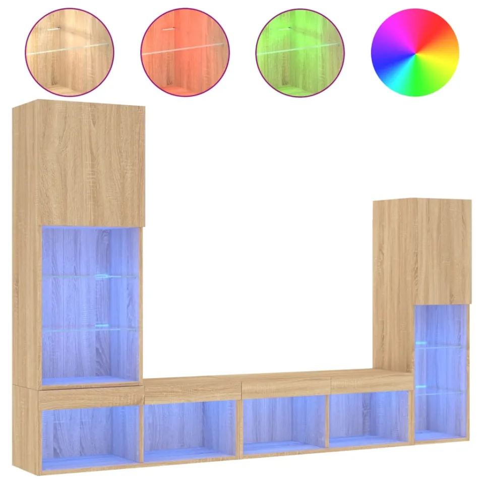 vidaXL 4-delige Tv-wandmeubelset met LED bewerkt hout sonoma eiken, foto 4