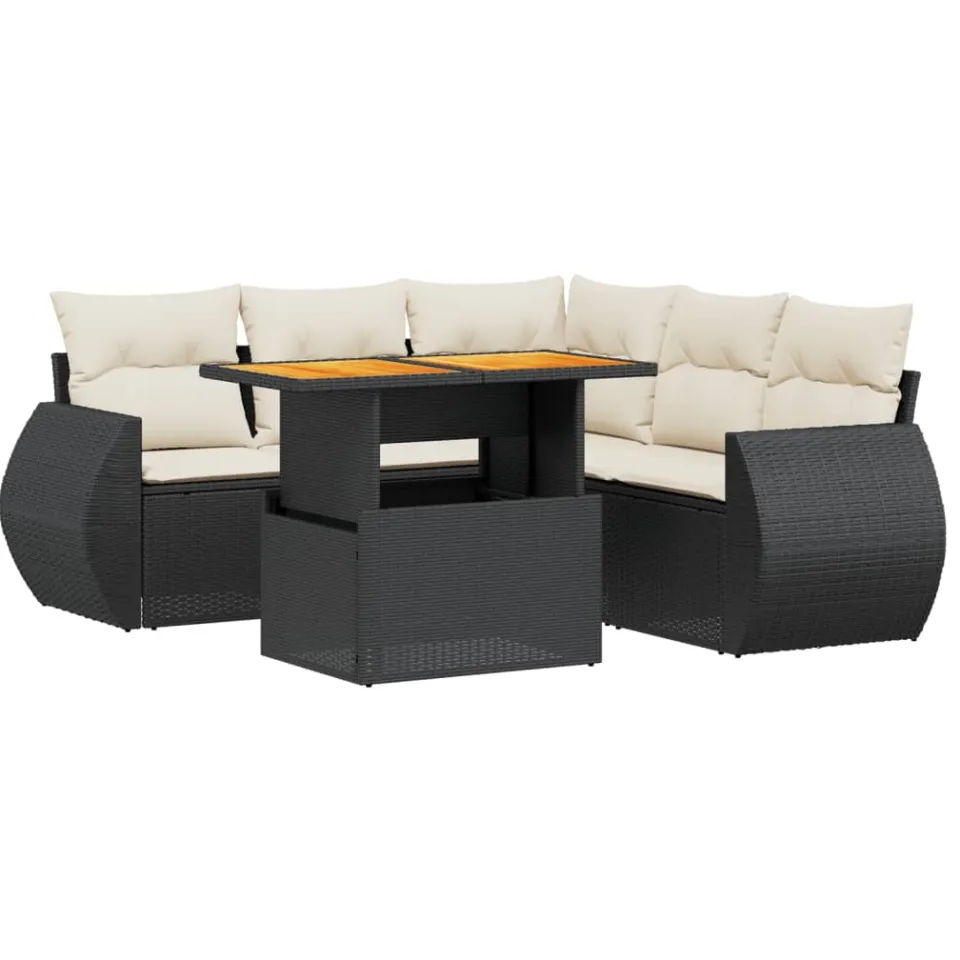 vidaXL 6-delige Loungeset met kussens poly rattan zwart, foto 3