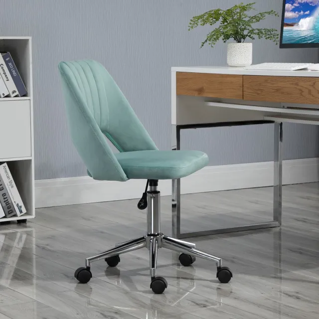 OKWISH Bureaustoel – Verstelbare Hoogte en Draaibare Zitting – Zonder Armleuningen – Voor Thuiswerkplek of Slaapkamer – Polyester – Groen